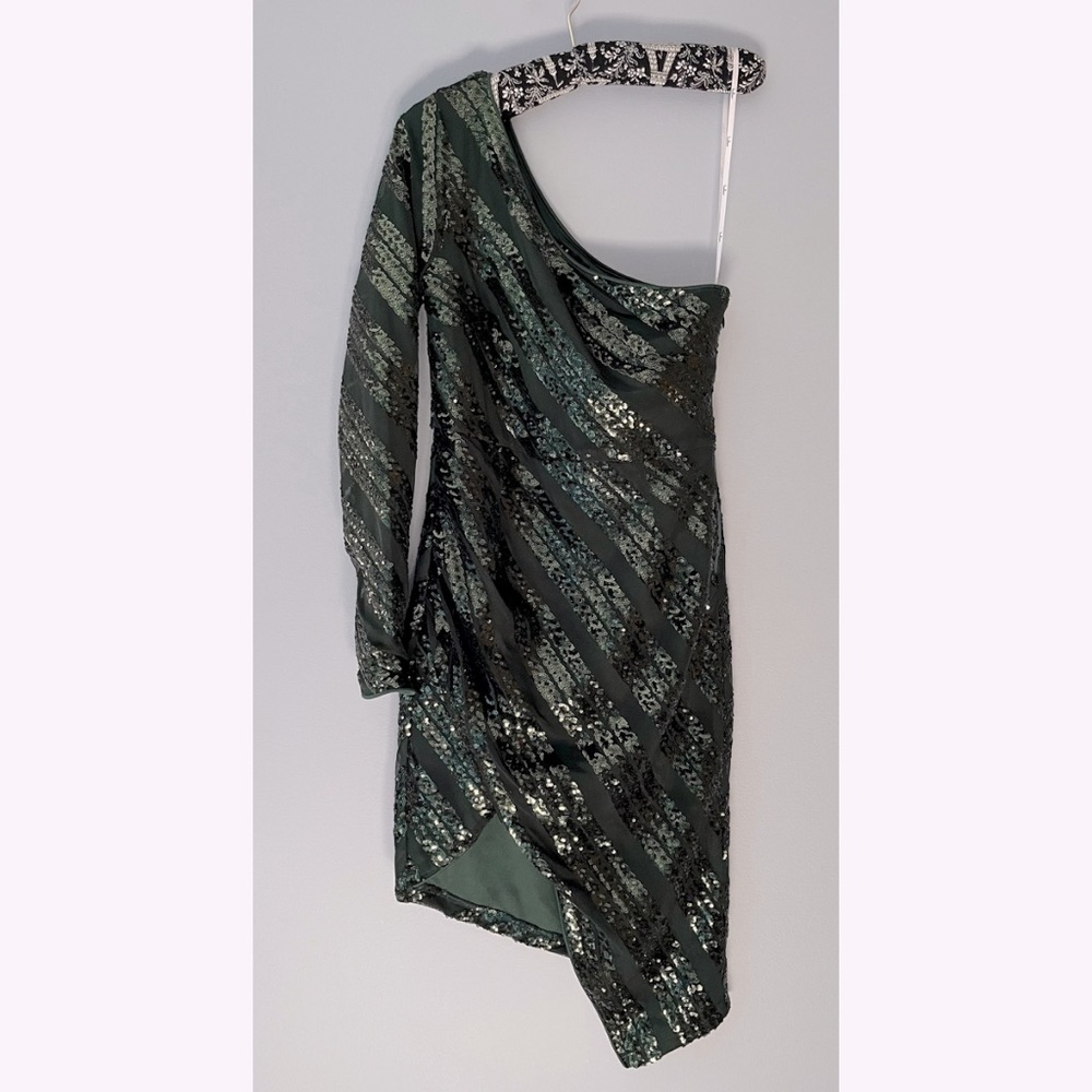 Lulus Rendezvous With You Sequin One-Shoulder Bodycon Dress - Green